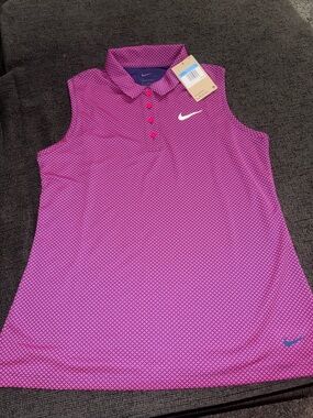 Nike Women's Magenta Patterned Sleeveless Polo Top with White Swoosh